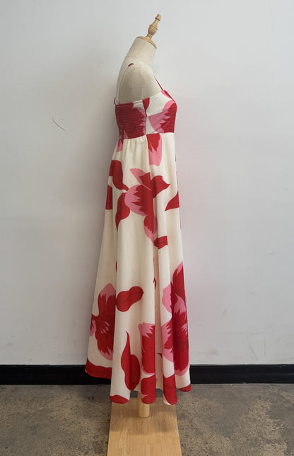 Chelsea Big Floral Print Maxi Dress - Pink Red