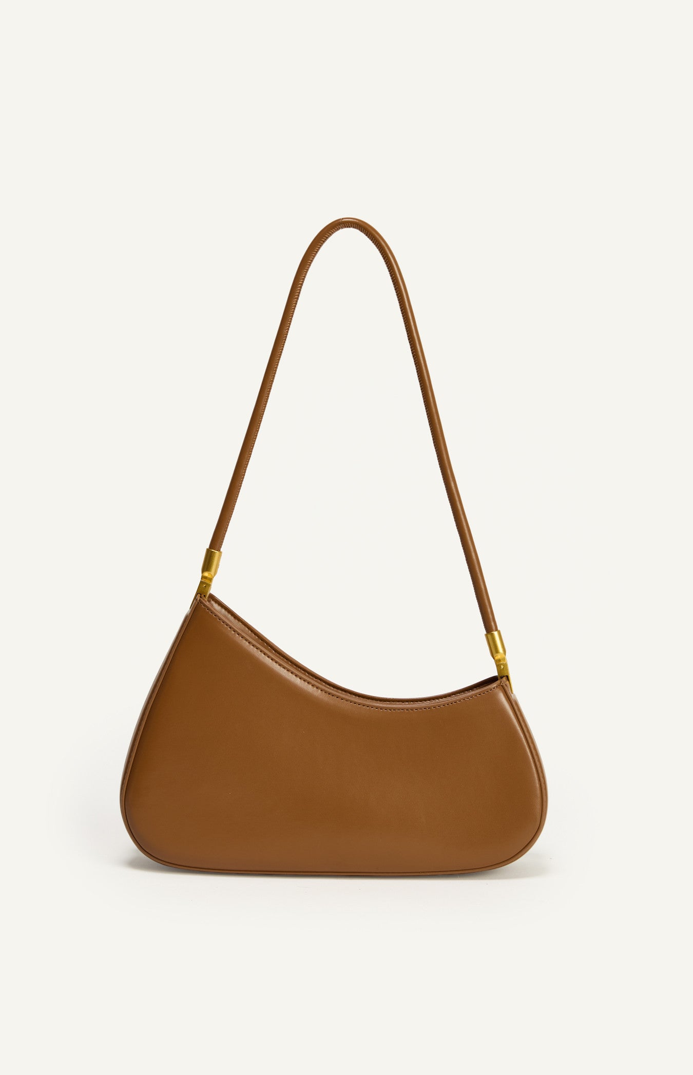 Curved Structured Shoulder Bag with Soft Tube Handle - Tan | Style State