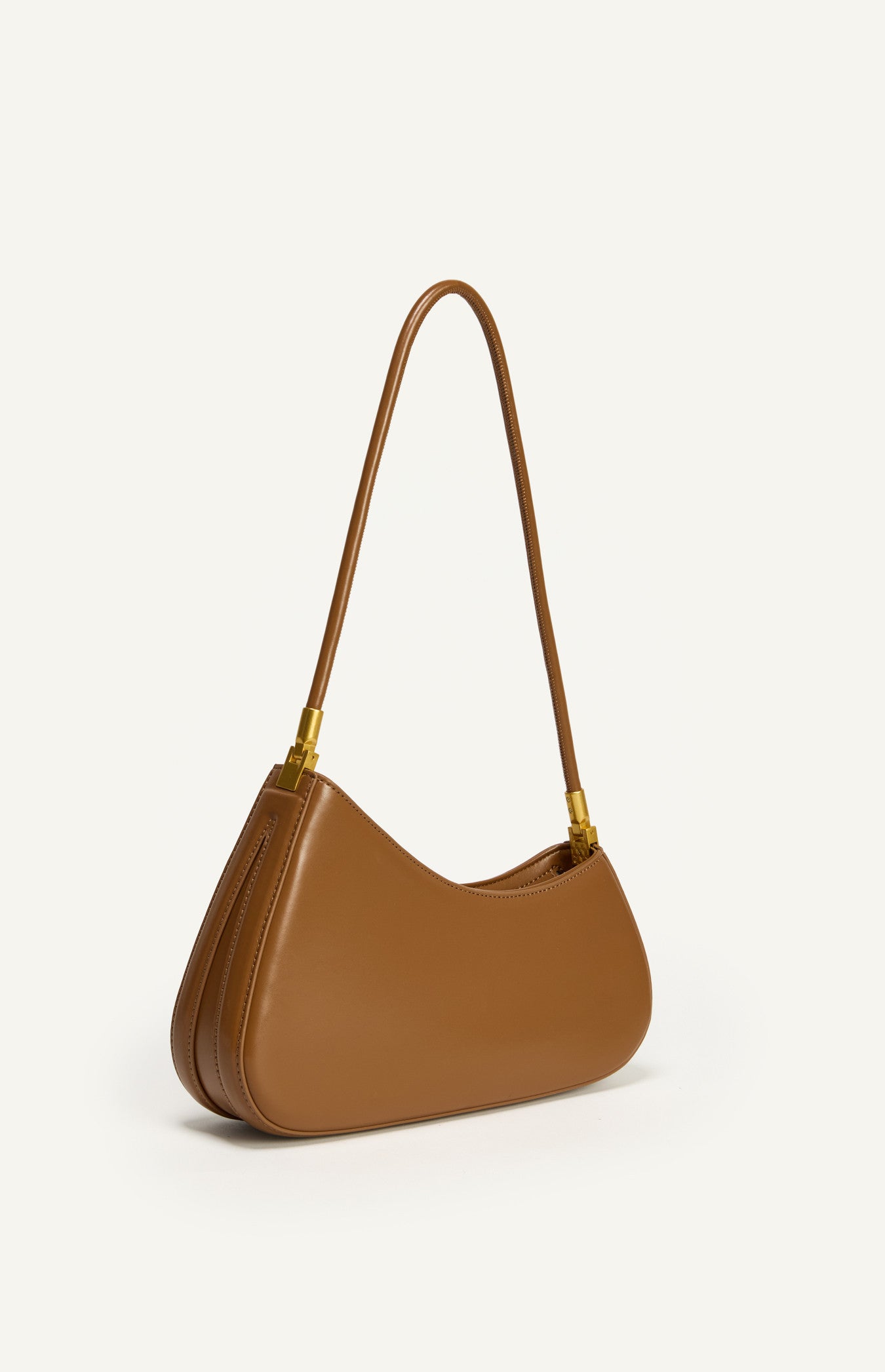 Curved Structured Shoulder Bag with Soft Tube Handle - Tan | Style State
