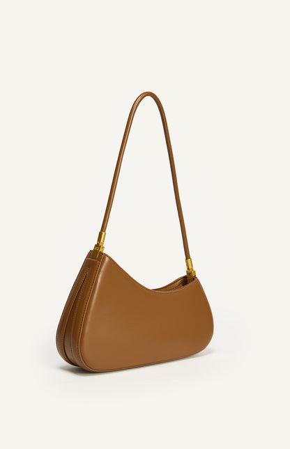 Curved Structured Shoulder Bag with Soft Tube Handle - Tan | Style State