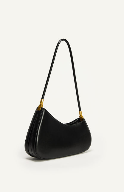 Curved Structured Shoulder Bag with Soft Tube Handle - Black | Style Statel
