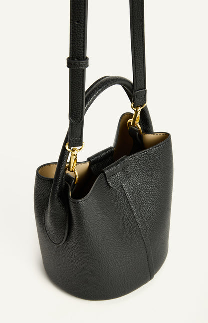2 in 1 Pebbled Vegan Leather Bucket Bag with Interchangable Straps - Black | Style State