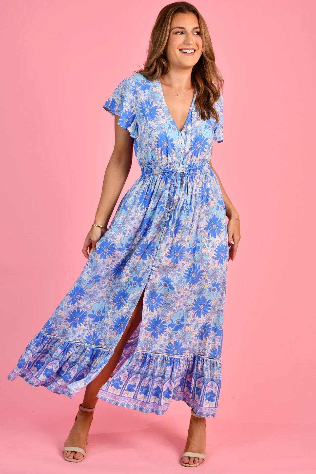 Gigi Boho Maxi Dress - Blue Floral