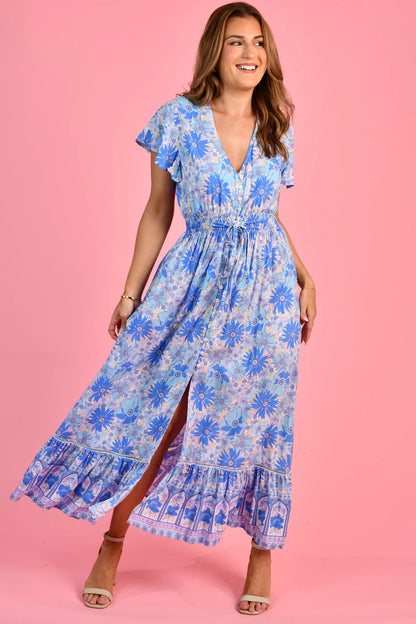 Gigi Boho Maxi Dress - Blue Floral