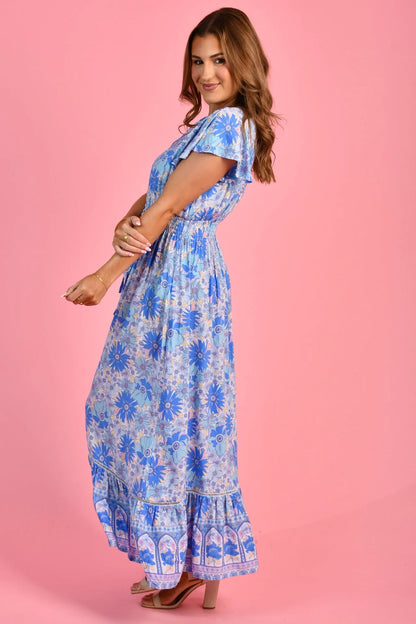 Gigi Boho Maxi Dress - Blue Floral