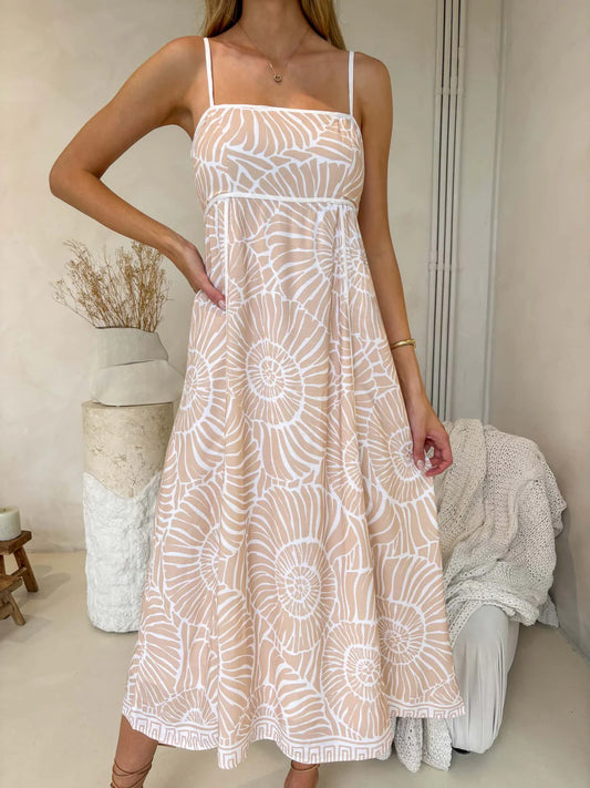 Juniper Sleeveless Midi Dress - Beachcomber Print