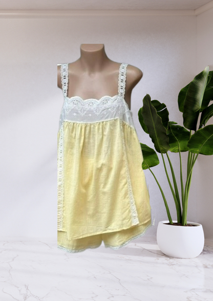 Brielle Cotton Lace Shirt & Shorts Set - Lemon | By Frankie