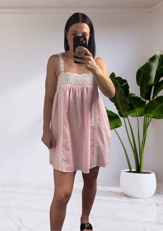 Cadence Cotton Lace Mini Dress - Pink By Frankie