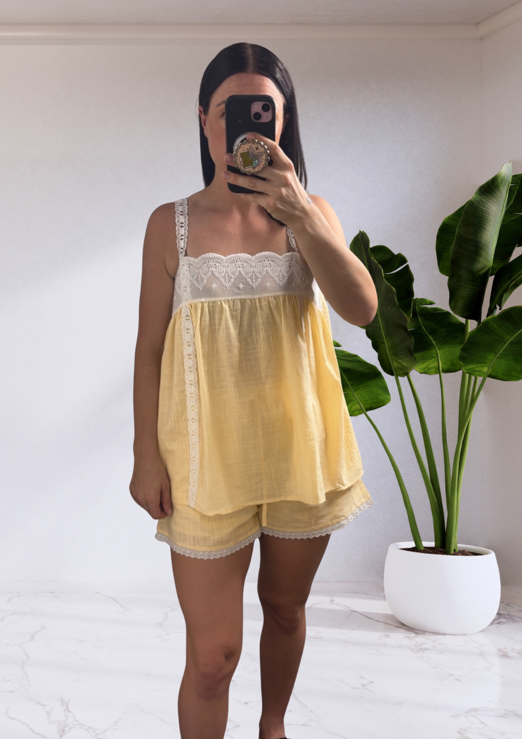 Brielle Cotton Lace Shirt & Shorts Set - Lemon | By Frankie
