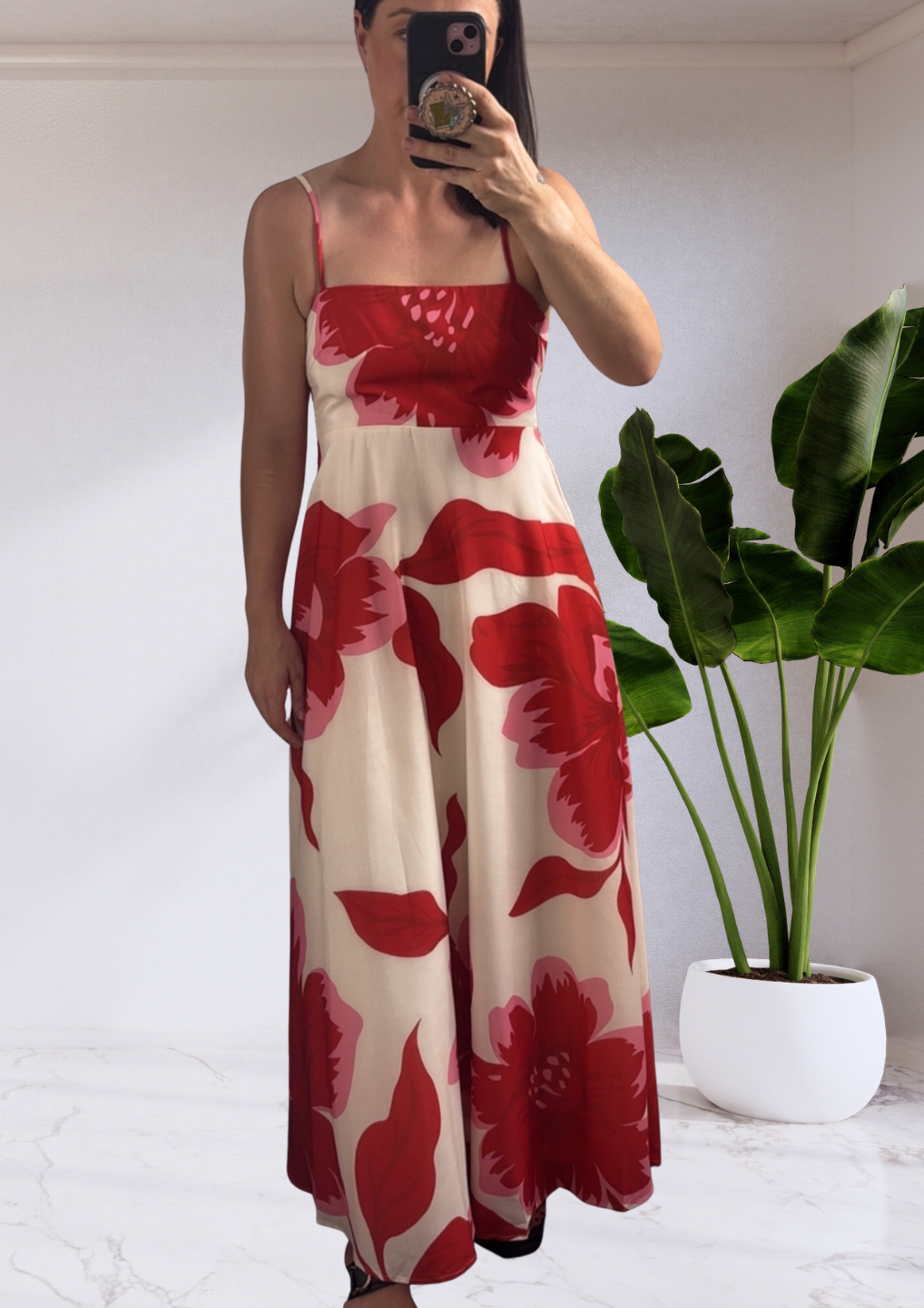 Chelsea Big Floral Print Maxi Dress - Pink Red