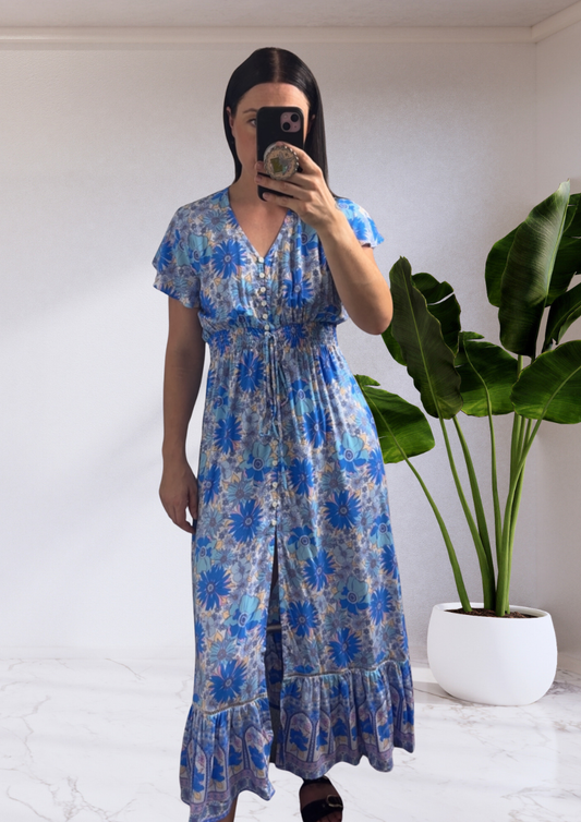 Gigi Boho Maxi Dress - Blue Floral