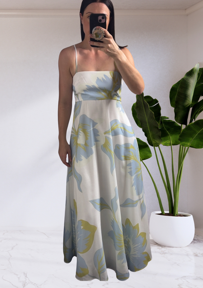 Chelsea Big Floral Print Maxi Dress - Blue Green