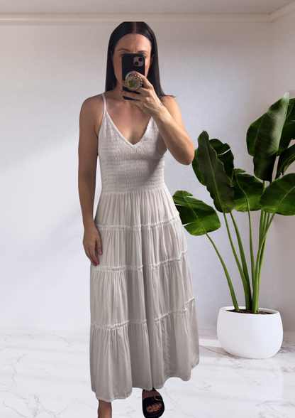 Jolene Shirred Bust Maxi Dress - White