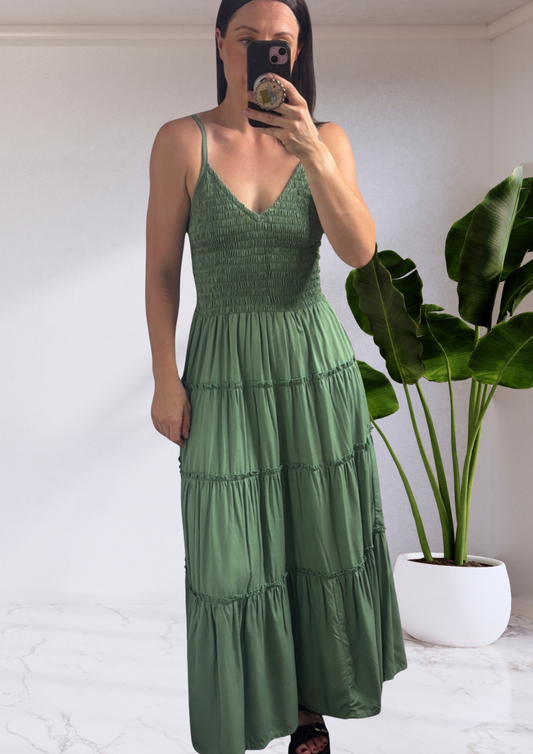 Jolene Shirred Bust Maxi Dress - Sage Green