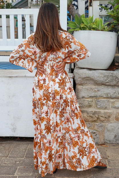 Monique Boho Maxi Dress - Brown Floral