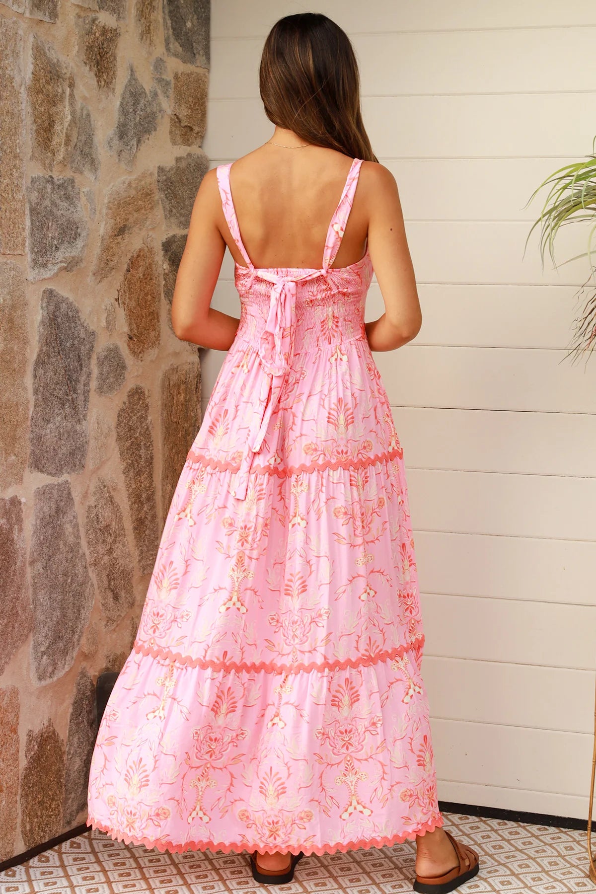 Stephanie Boho Ric Rac Maxi Dress - Pink