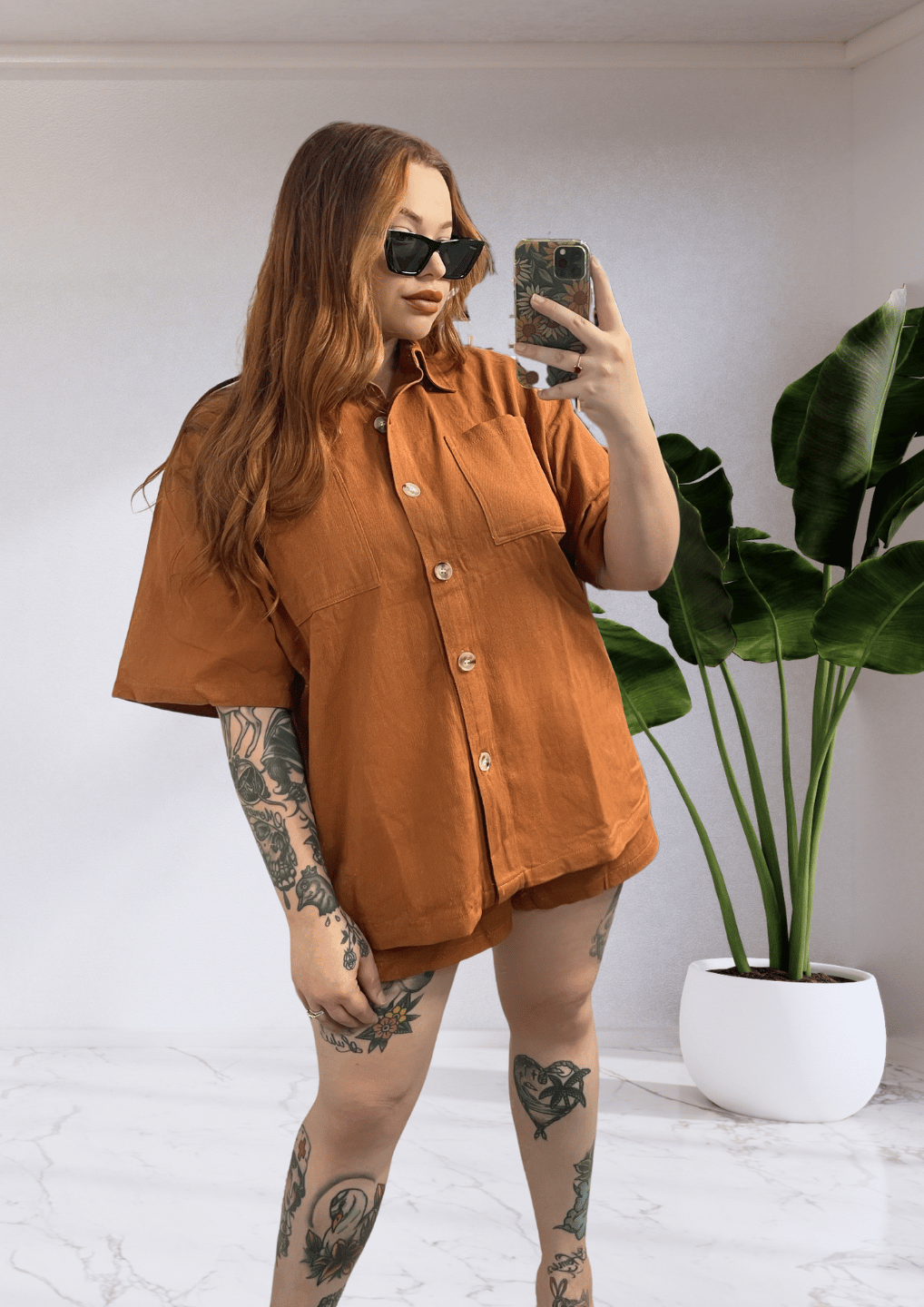 Bindy By Frankie Denim Shirt & Shorts Set - Rust