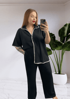 Rita By Frankie Embroidered Trim Shirt and Pants Set