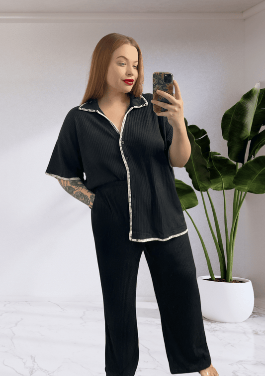 Rita By Frankie Embroidered Trim Shirt and Pants Set