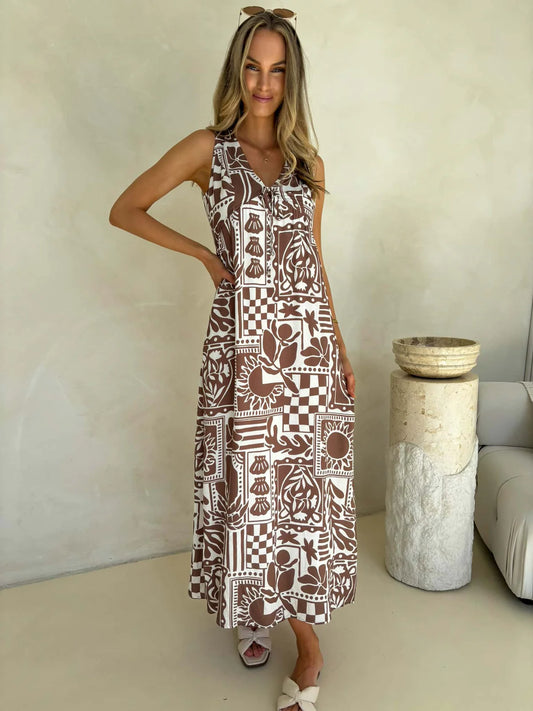 Peyton Sleeveless Maxi Dress Truffle Print