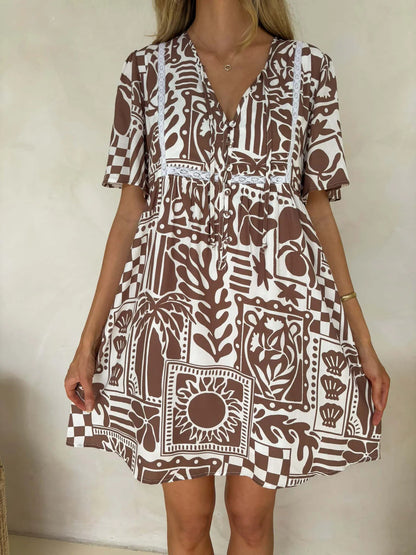 Sienna Short Sleeve Mini Dress Truffle Print