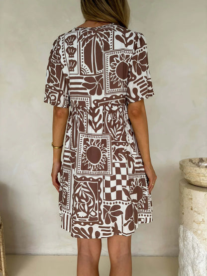 Sienna Short Sleeve Mini Dress Truffle Print