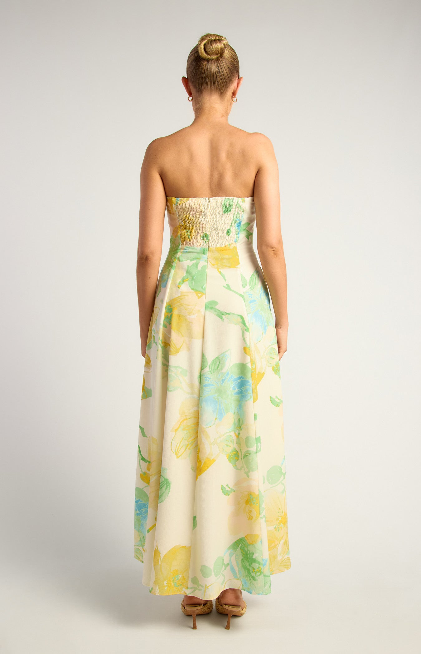 Marion Wildflower Floral Print Strapless Panel Detailing Maxi Dress - Lemon Yellow