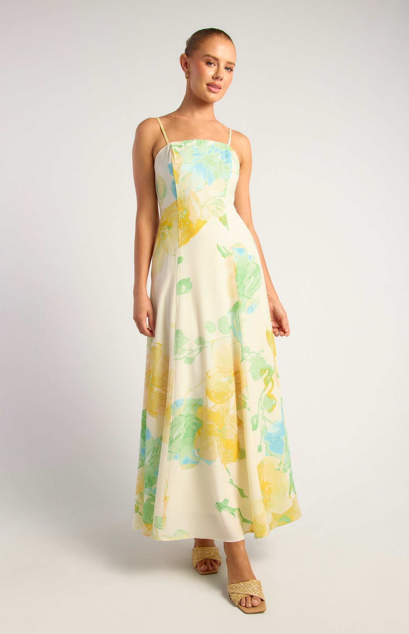 Marion Wildflower Floral Print Strapless Panel Detailing Maxi Dress - Lemon Yellow