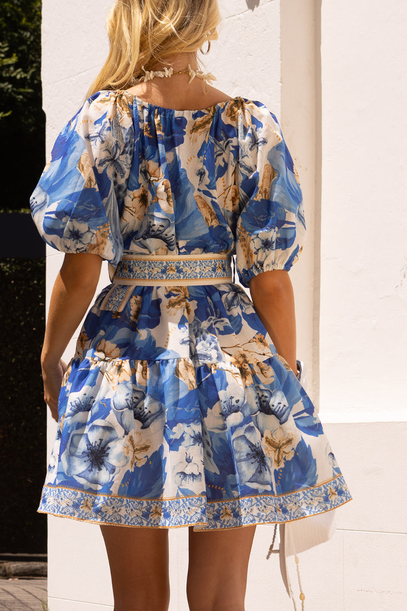 Kendra Balloon Sleeve Mini Dress - Blue VACANŹA SAPPHIRE