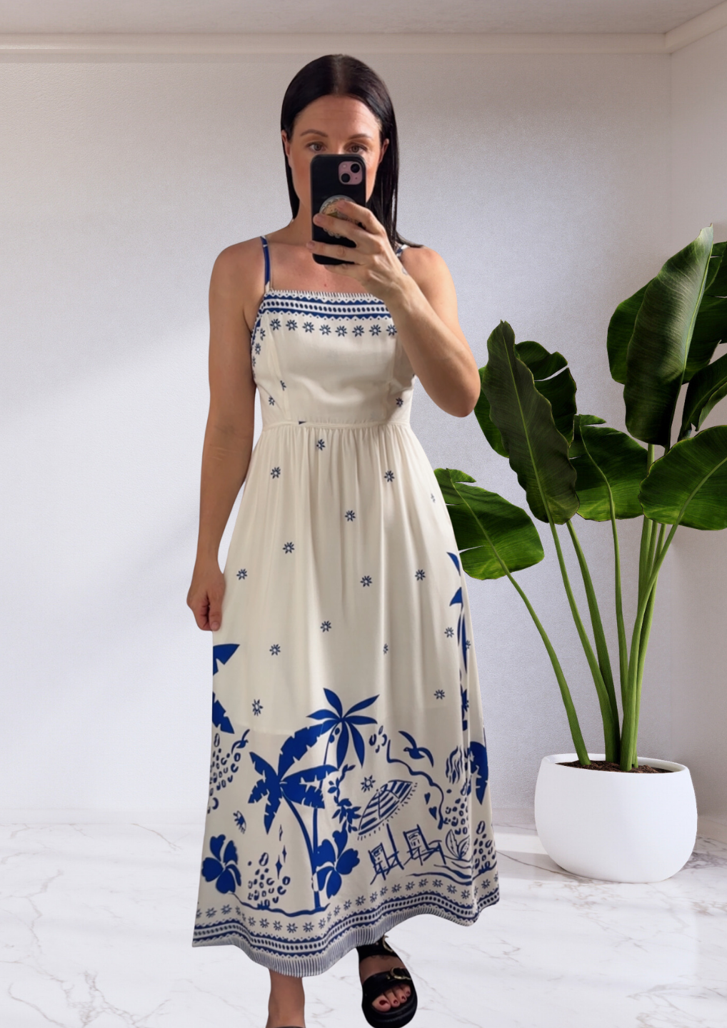 Paula Thin Straps Midi Dress - Blue Palm