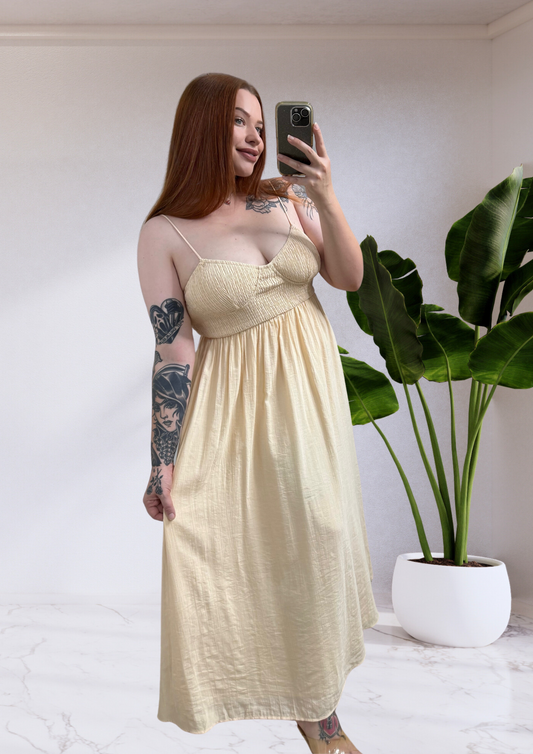 Kaylah Cupped Bust Sleeveless Midi Dress - Eggshell Beige