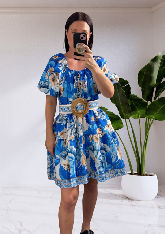 Kendra Balloon Sleeve Mini Dress - Blue VACANŹA SAPPHIRE