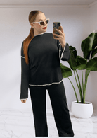 Kai By Frankie Rib Knit Long Sleeve & Pants Set - Black