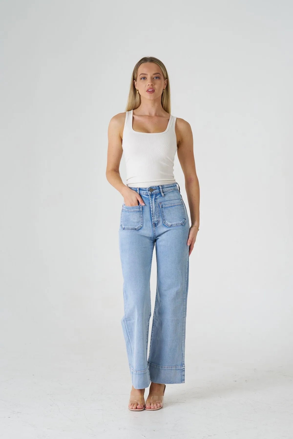 Polly Patch Pocket Denim Jeans - Light Blue