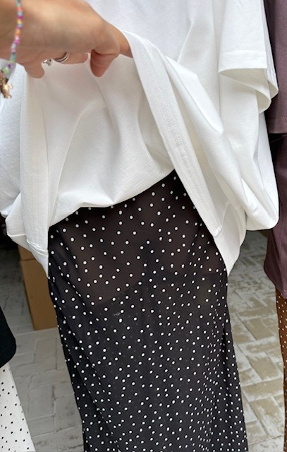 Esme Off Shoulder Tee T-Shirt & Spot Sheer Skirt Set - Black White | By Frankie