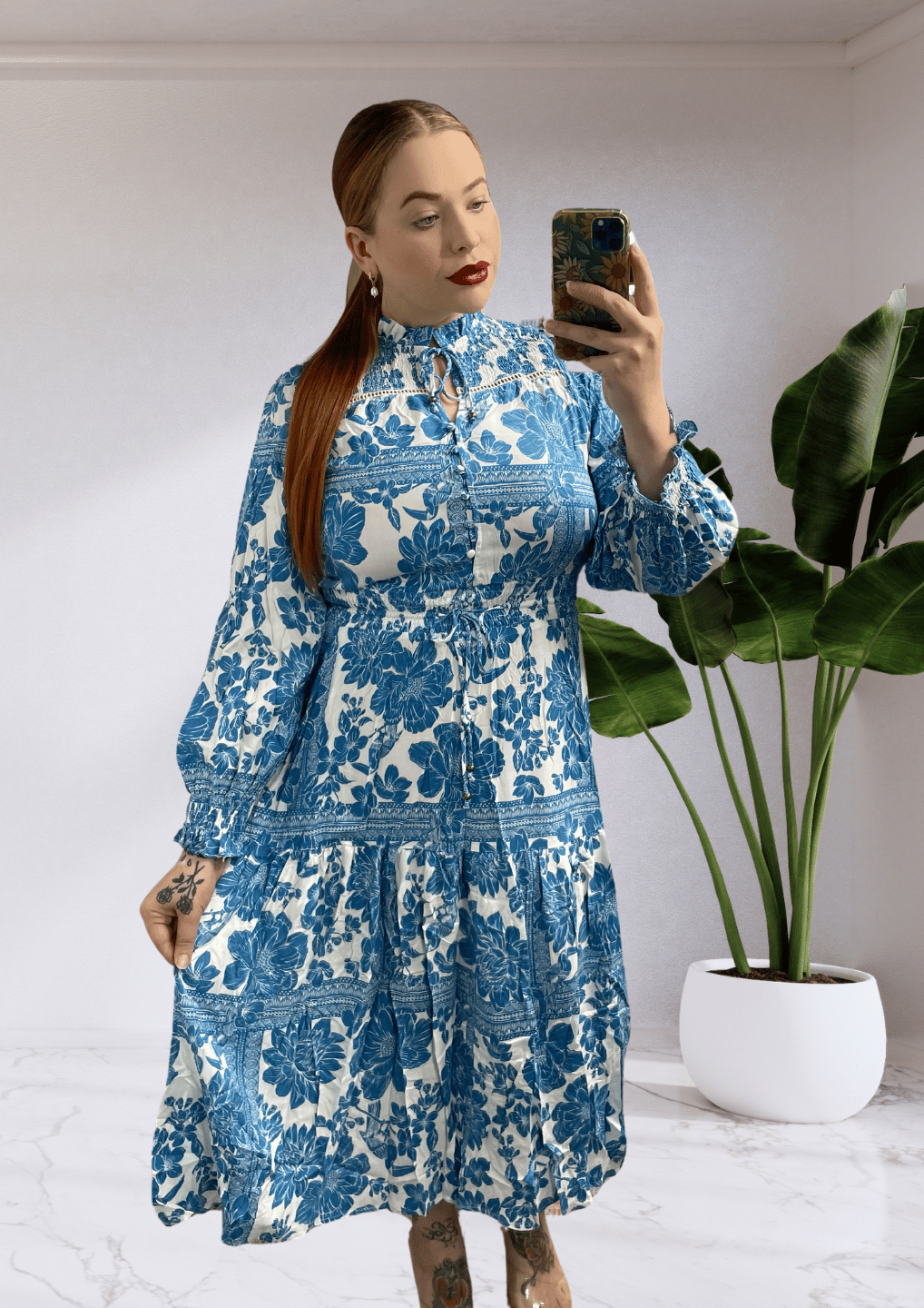 Cassandra Floral Long Sleeve Maxi Dress - Blue