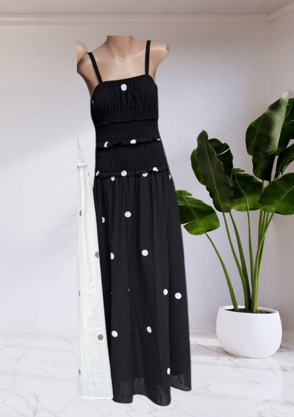 Vera Shirred Waist Polka Dot Maxi Dress - Black | By Frankie