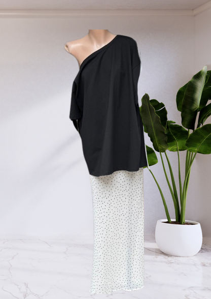 Esme Off Shoulder Tee T-Shirt & Spot Sheer Skirt Set - Black White | By Frankie