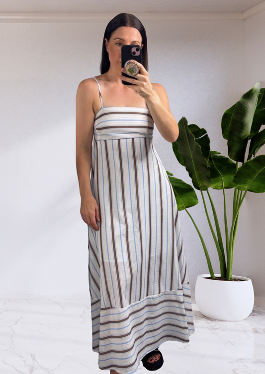 Janet Stripe Maxi Dress - Choc/Blue | By Frankie
