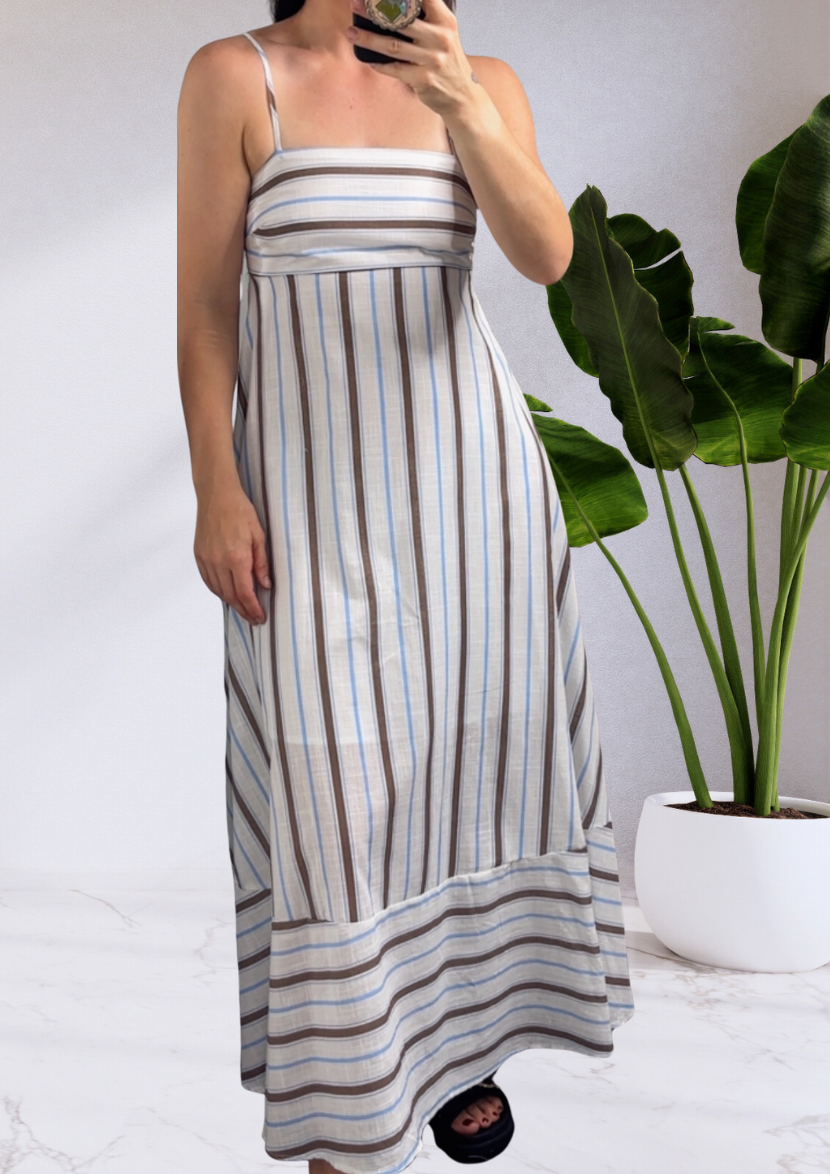 Janet Stripe Maxi Dress - Choc/Blue