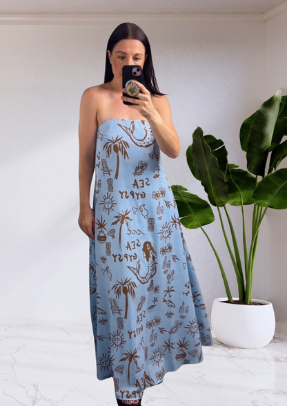 Georgie Strapless Tube Maxi Dress - Blue Sea Gypsy | By Frankie