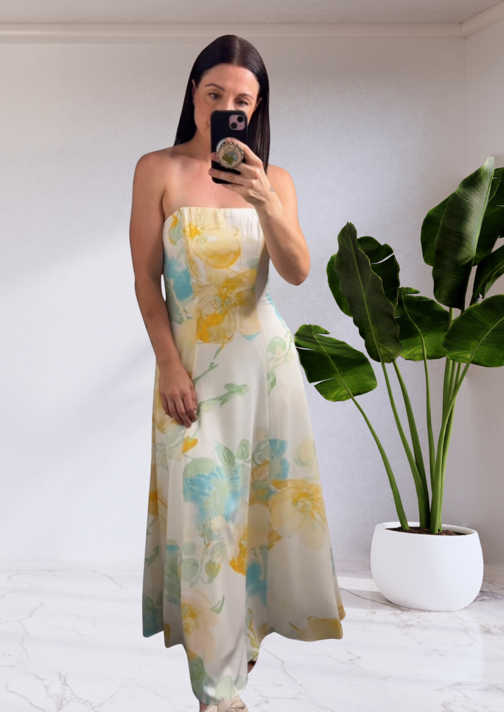Marion Wildflower Floral Print Strapless Panel Detailing Maxi Dress - Lemon Yellow