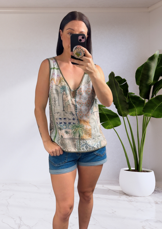 Bree Long Line Top Shirt - Green Zoo