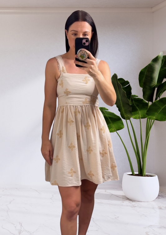 Anna Square Neck Sleeveless Mini Dress - Beige