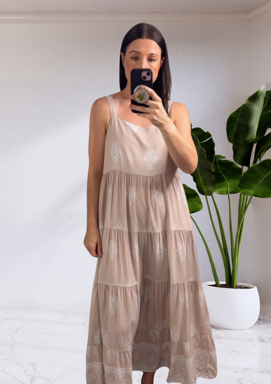 Zimi Wide Strap Maxi Dress - Beige