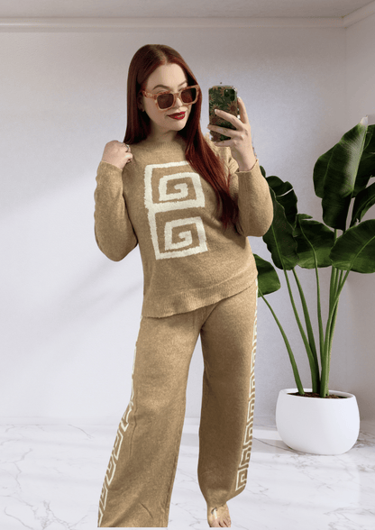 Athena By Frankie Knit Jumper & Pant Matching Set - Beige 