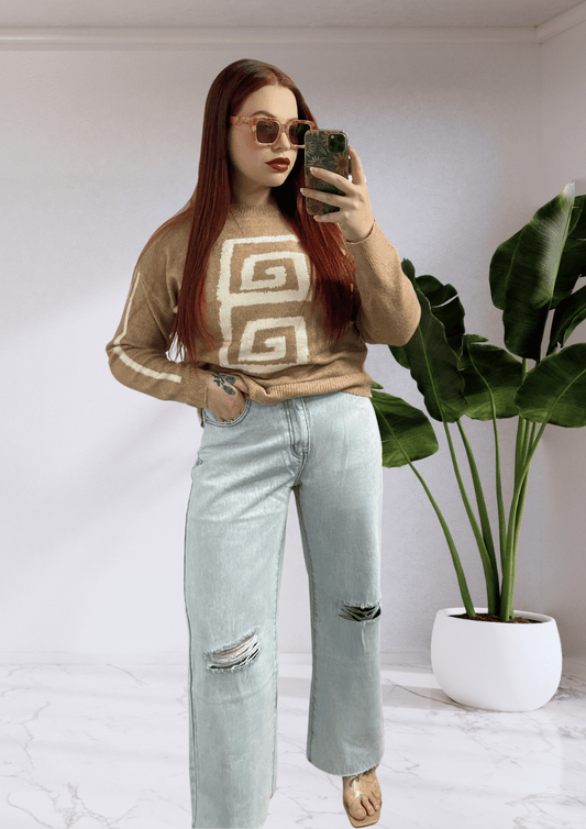 Indy High Waisted Ripped Detail Denim Jeans - Light Blue