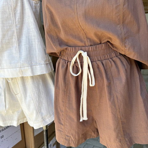 Charlie Matching Top & Shorts Set Brown Stitch