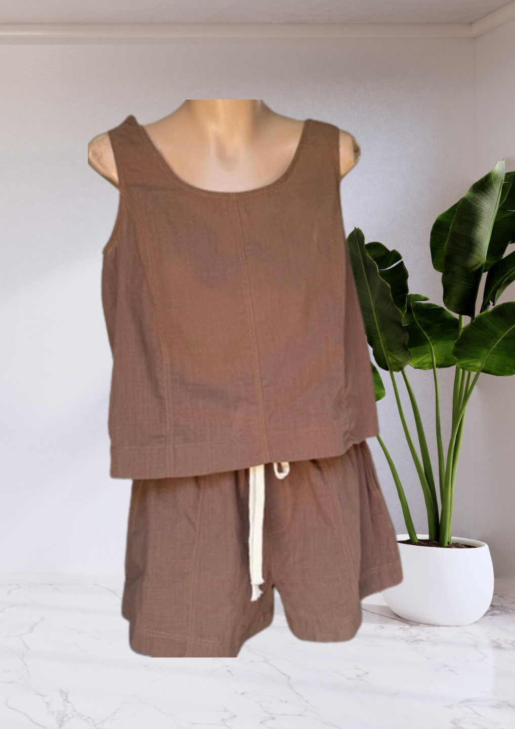 Charlie Matching Top & Shorts Set Brown Stitch