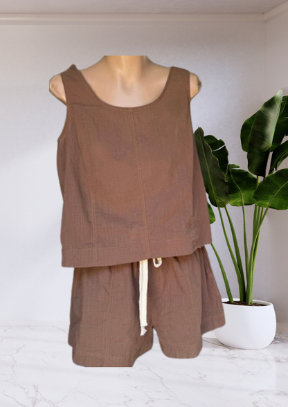 Charlie Matching Top & Shorts Set Brown Stitch